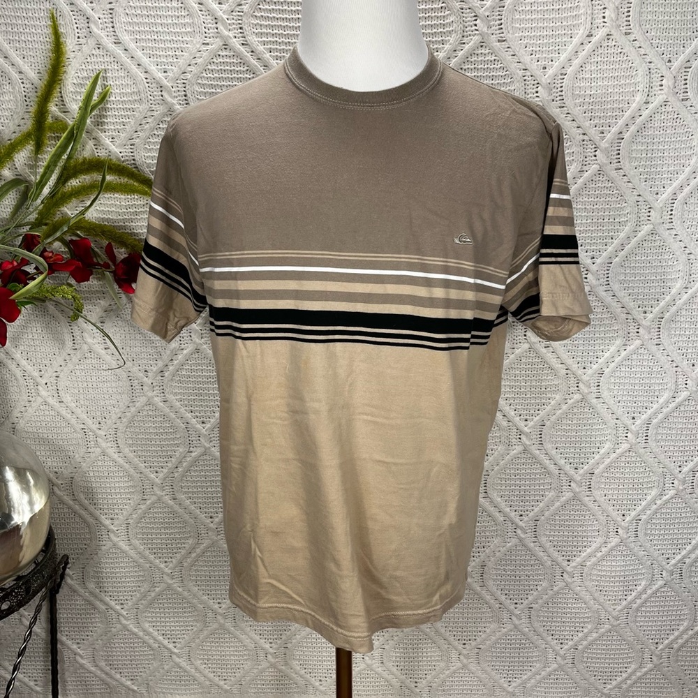 QUICKSILVER‎ |  Tan Short Sleeve Striped Shirt